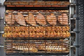 grill with variety of meat