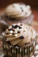 small dessert cake with cream close-up