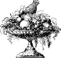 black and white drawing in the form of a fruit basket