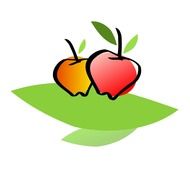 two apples on a green leaf