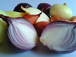 cut red onion bulbs