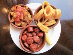 delicious traditionally spanish tapas with chorizo