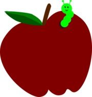 apple with a green caterpillar on a white background as an illustration