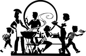 silhouette of bbq party