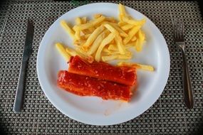 French fries with meat sticks