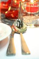 shiny spoon on a table in a restaurant