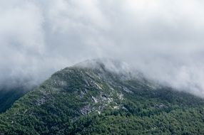 mountain peak in fog