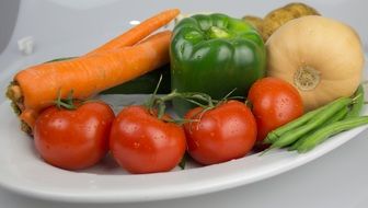 variety of autumn vegetables on a white plate