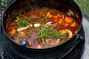 cooking soup in a pan