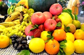 multicolored ripe exotic fruits on the table