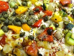 closeup of pizza with vegetables