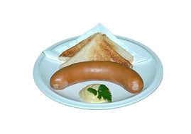 Backwurst sausage with souce on the plate