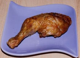 fried chicken leg on a blue plate