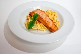 salmon and noodles Italian restaurant