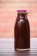 brown liquid in bottle