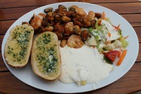 hearty lunch of seafood