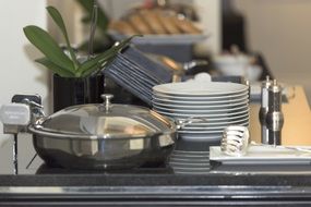 breakfast bar plates on black table