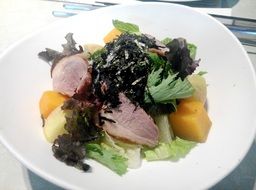 salad with meat and seaweed