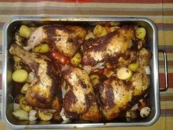 roasted chicken in oven dish