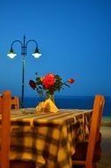 restaurant on the background of the Greek coast