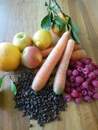 apple, carrots and raspberry
