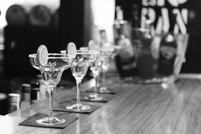 bar glasses on wooden table