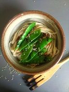 noodles with green leaves