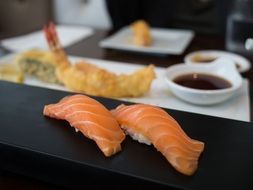 salmon sushi close up