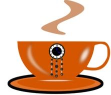 orange cup of coffee with clock