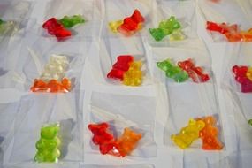fruit jelly Red yellow green gummi bears packed