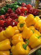 Yellow,red and green peppers for sell in the market