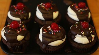 Cupcakes with the chocolate and berries