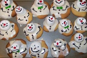 Beautiful and colorful snowman cakes at christmas
