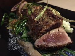 seared Tuna with sauce on a plate