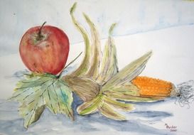 drawn apple and corn