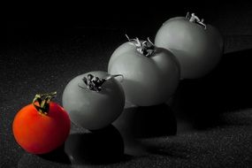 red tomato on a black and white background