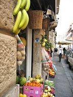 Roman shop with colorful and different fruits and vegetables