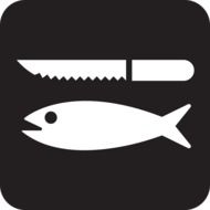 drawn fish and knife on black background