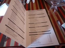 Menu of the food