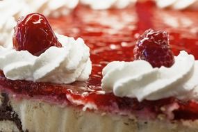 whipped cream with strawberry, decoration on cake