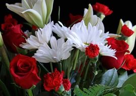 Photo of white daisys and red roses