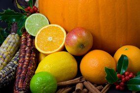 still life of fruits and vegetables