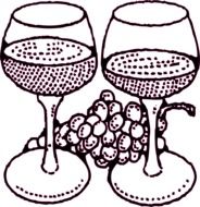 two wine glasses and grapes, drawing