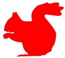 red silhouette of a squirrel as a graphic image