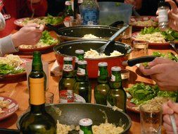 food and beer on the festive table