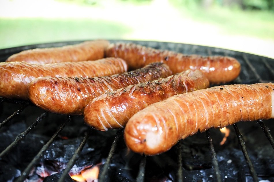 sausages on the grill grate