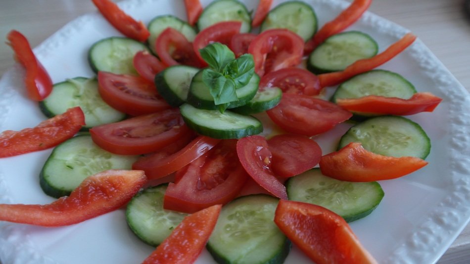cucumber and paprika and tomato