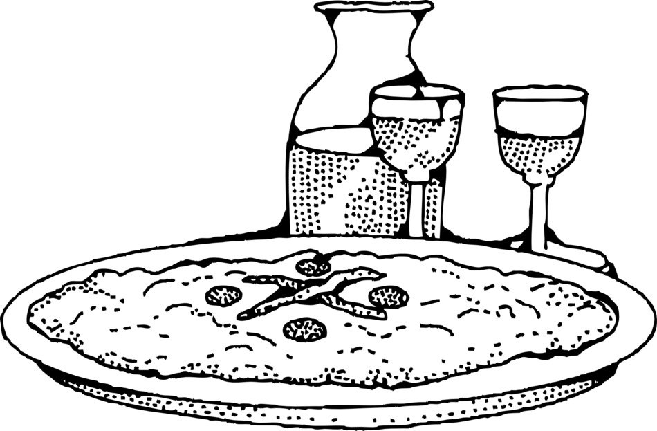 pizza and wine drawing