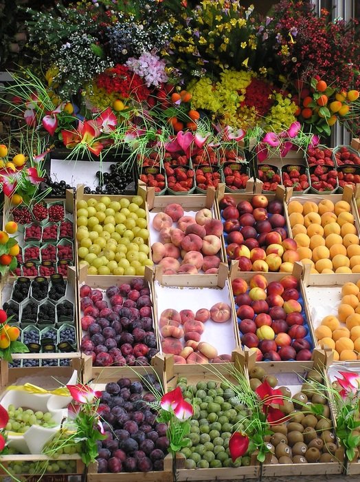 fruit stands on the market
