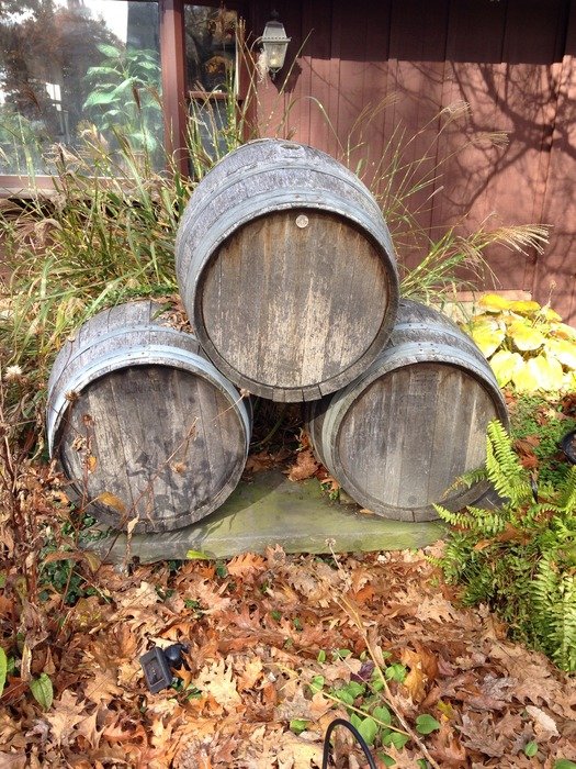 wooden barrels in the garden